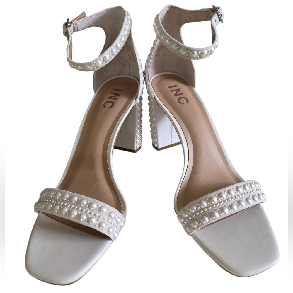 INC International Concepts Lexini Block Heels Shoes Pearl Size 8